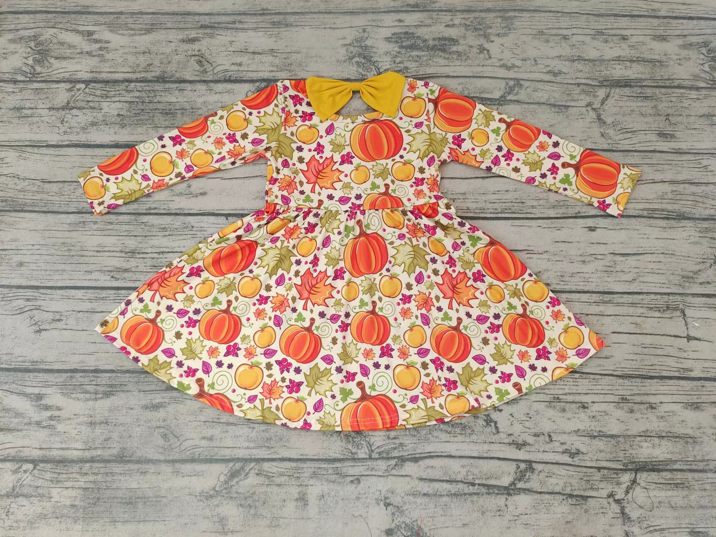 Baby girls Fall pumpkin leaves knee length dresses
