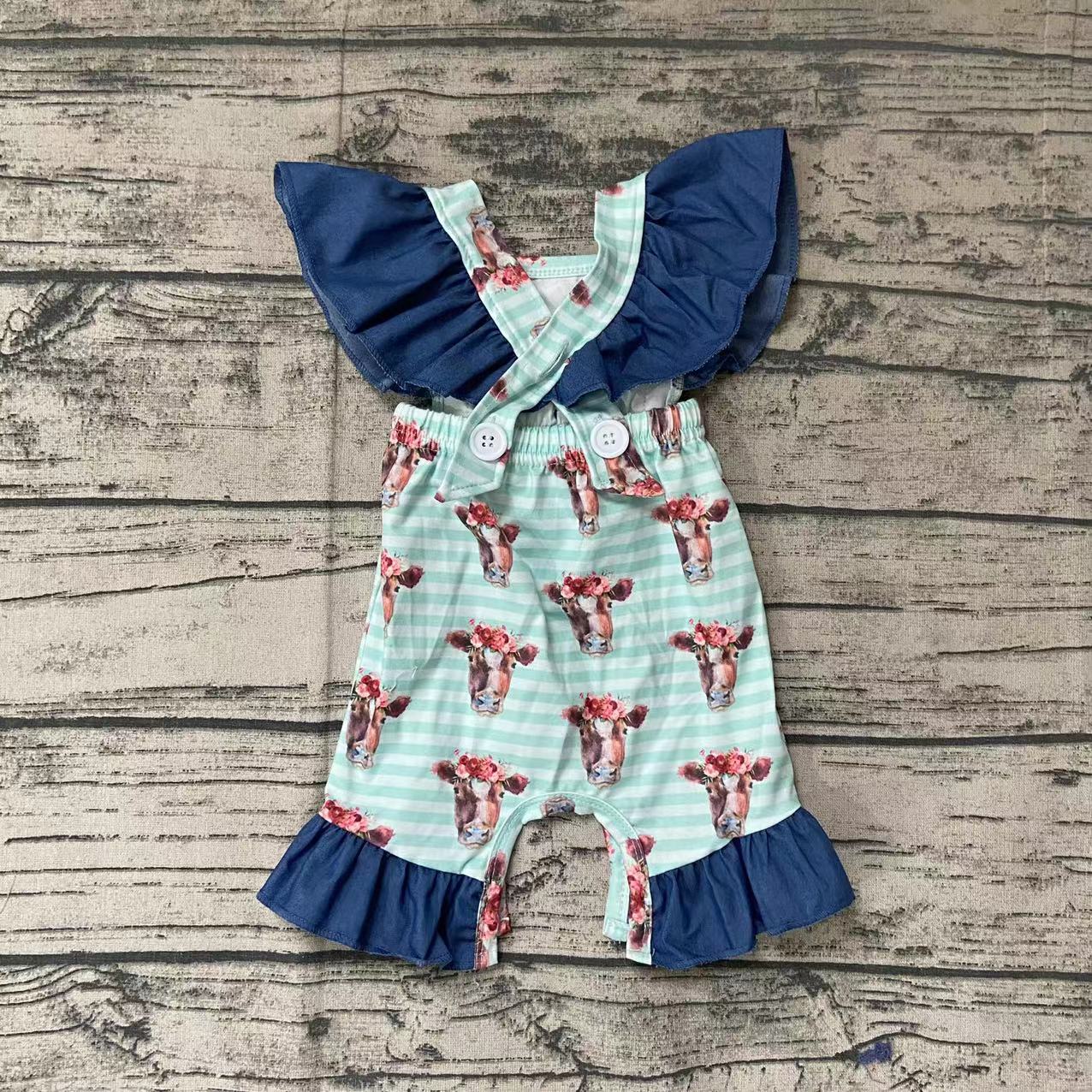 Baby girls summer cow western sleeveless rompers