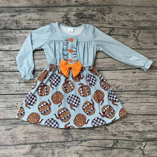 Baby girls fall pumpkin bow long sleeve dresses