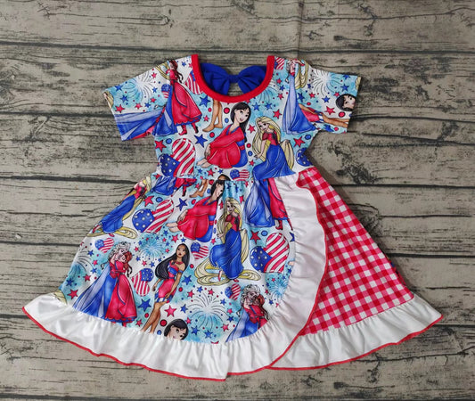Baby girls summer 4th of july cartoon princess knee length dresses