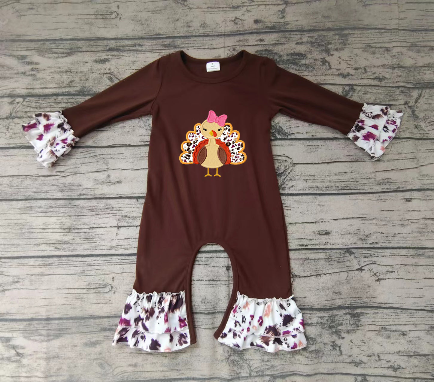 Baby girls thanksgiving turkey leopard ruffle rompers