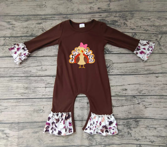 Baby girls thanksgiving turkey leopard ruffle rompers
