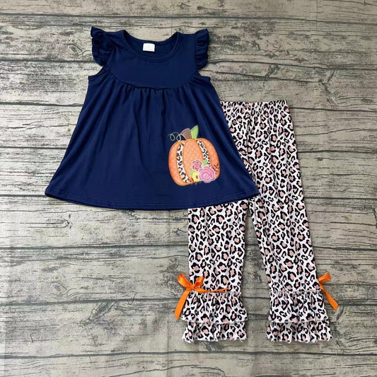 Pumpkin leopard tunic legging baby girls outfits sets