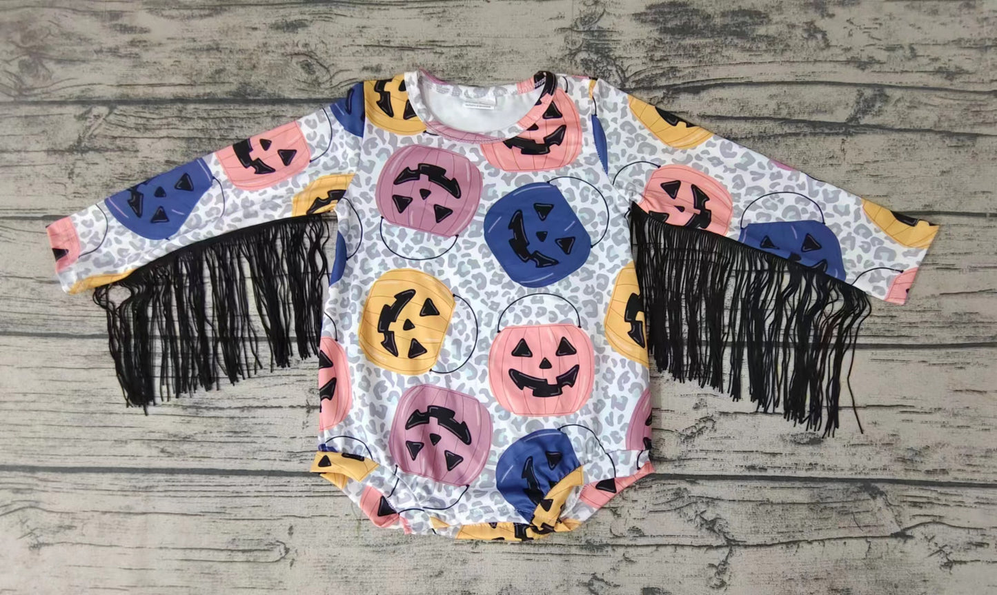 Baby girls halloween pumpkin tassel long sleeve rompers