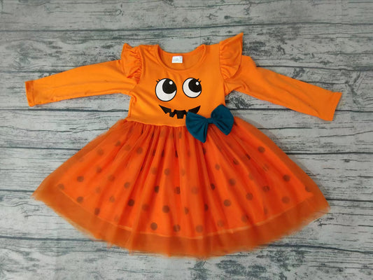 Baby girls Halloween face orange tutu dresses
