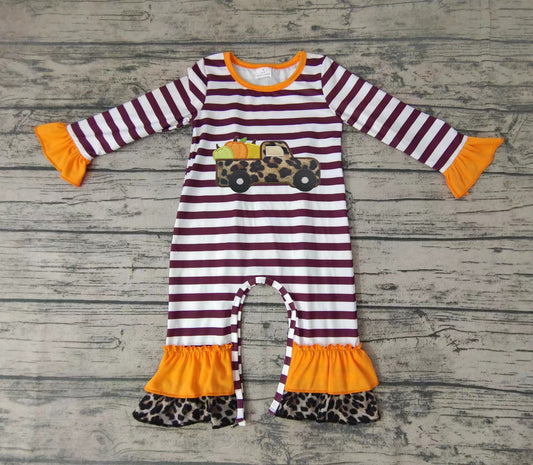 Baby girls fall pumpkin stripe rompers
