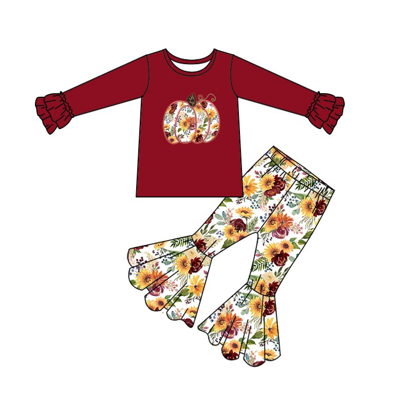 Baby Girls maroon floral pumpkin embroidered pants clothing