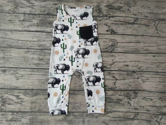 Baby boys cow western cactus rompers