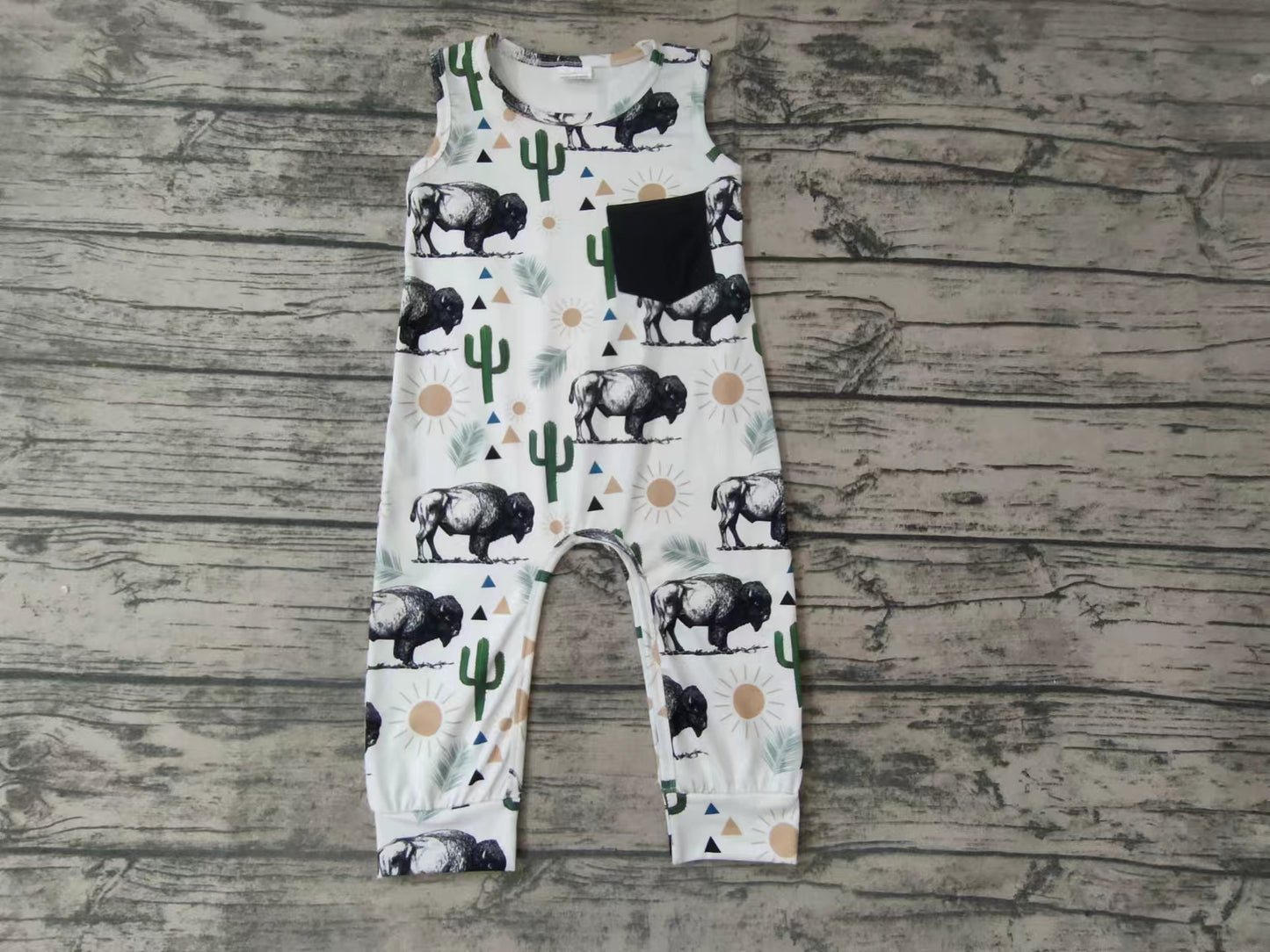 Baby boys cow western cactus rompers