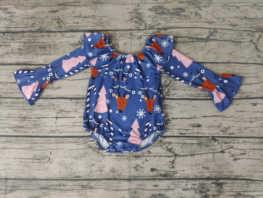 Baby girls Christmas fox ruffle rompers