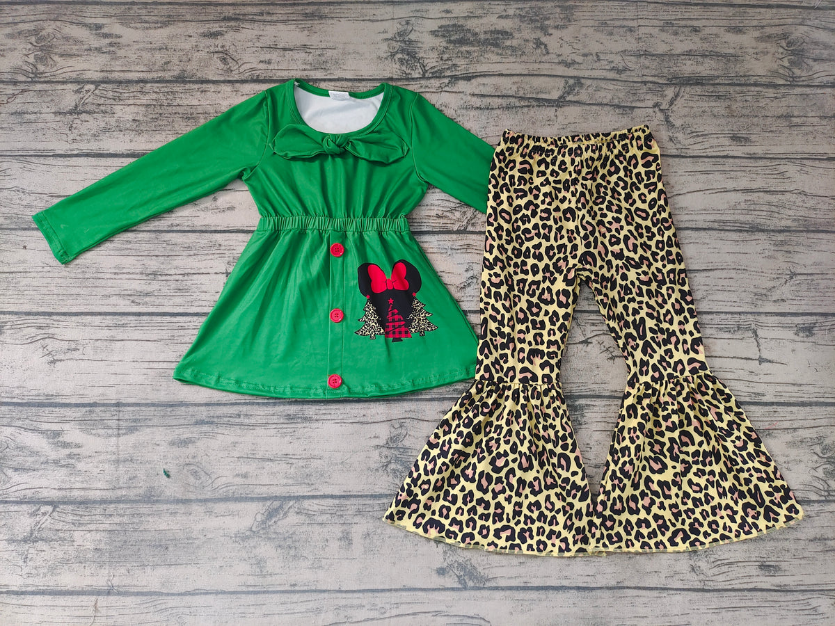 Baby Girls Christmas Cartoon Mouse Tunic Leopard Bell Pants Clothes sets