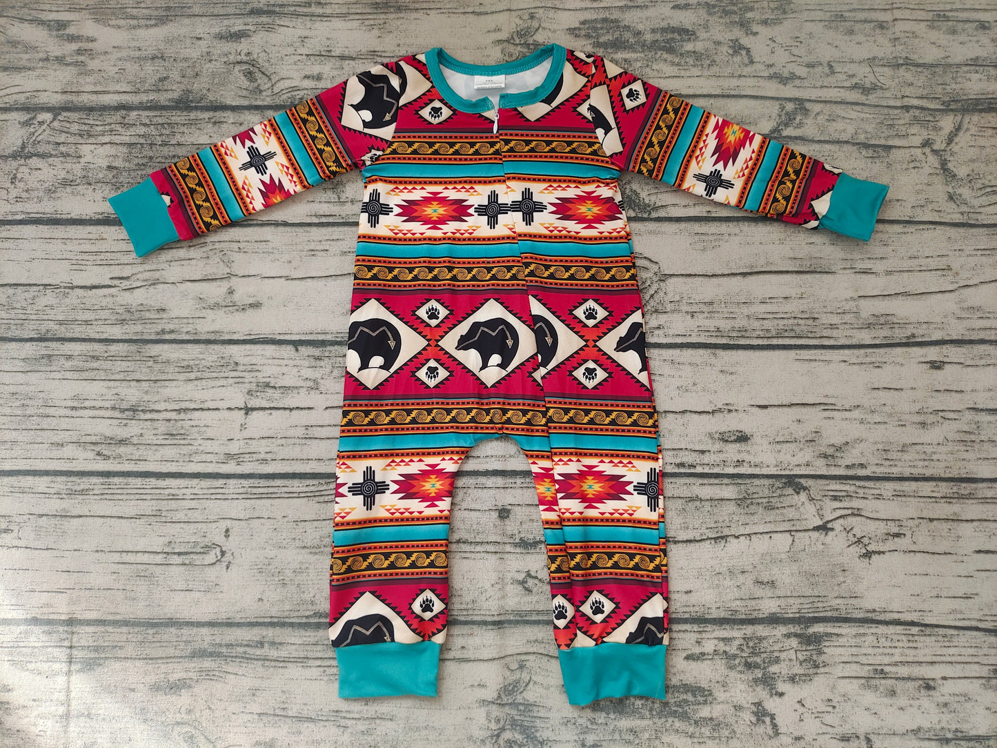 Baby Infant Western Bear Zip Long Sleeve Rompers