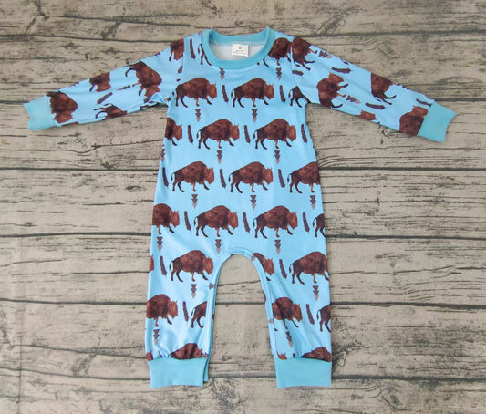 Baby girls western blue cattles rompers