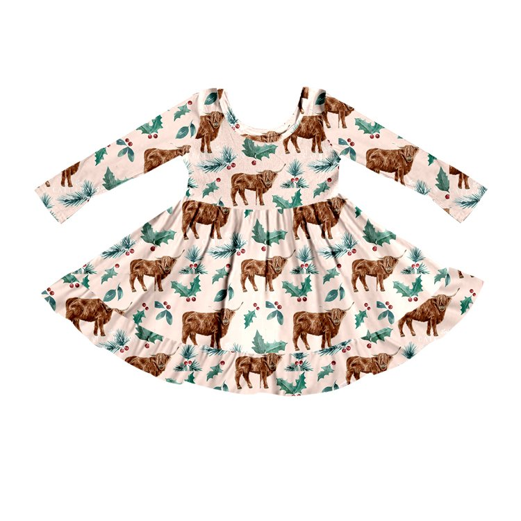 Baby girls western highland cow twirl dresses