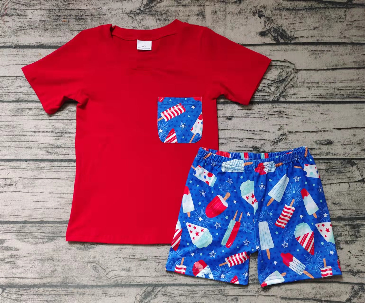 Baby boys pocket 4th of July shorts sets