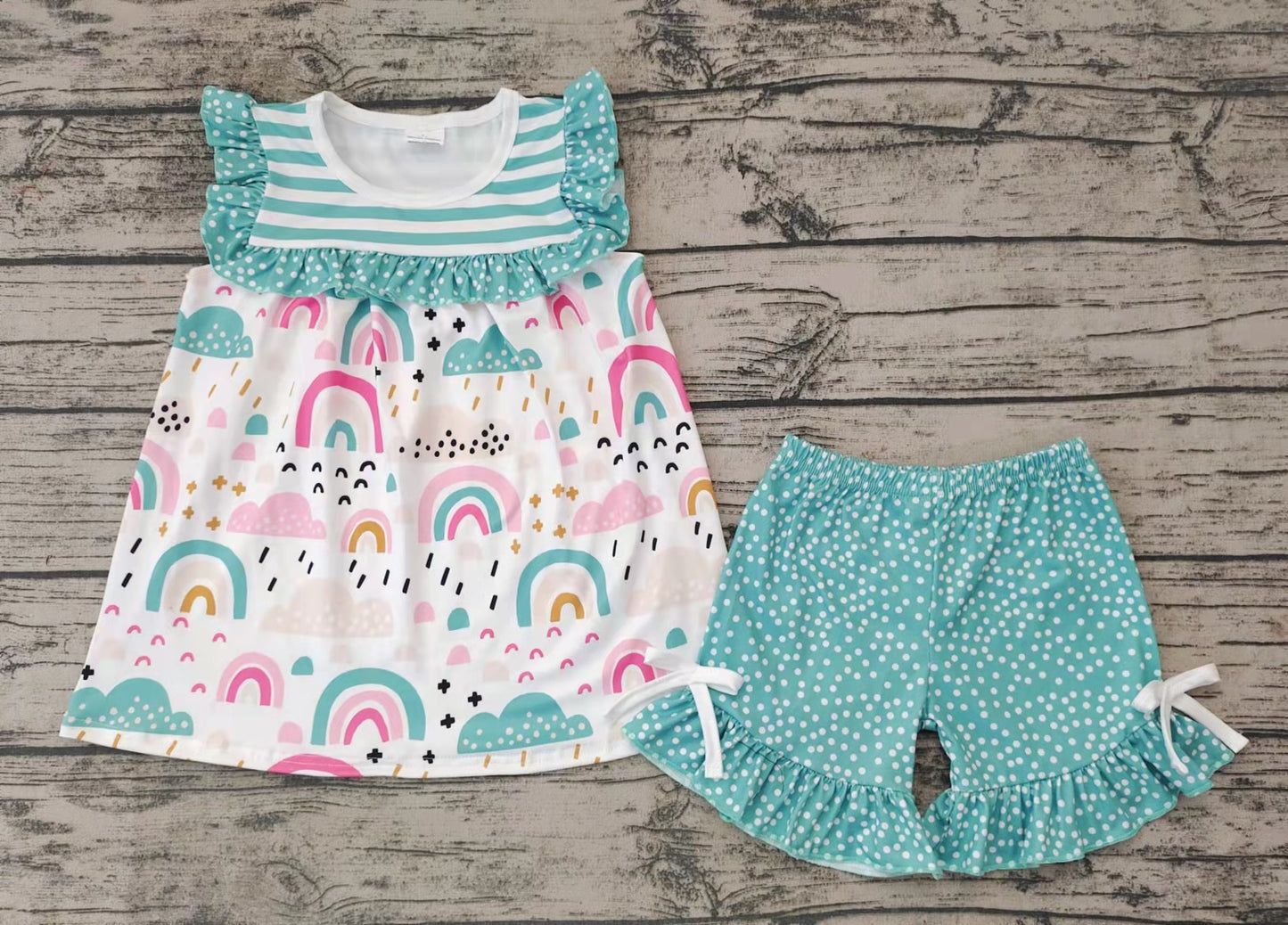 Baby girls rainbow tunic ruffle shorts sets