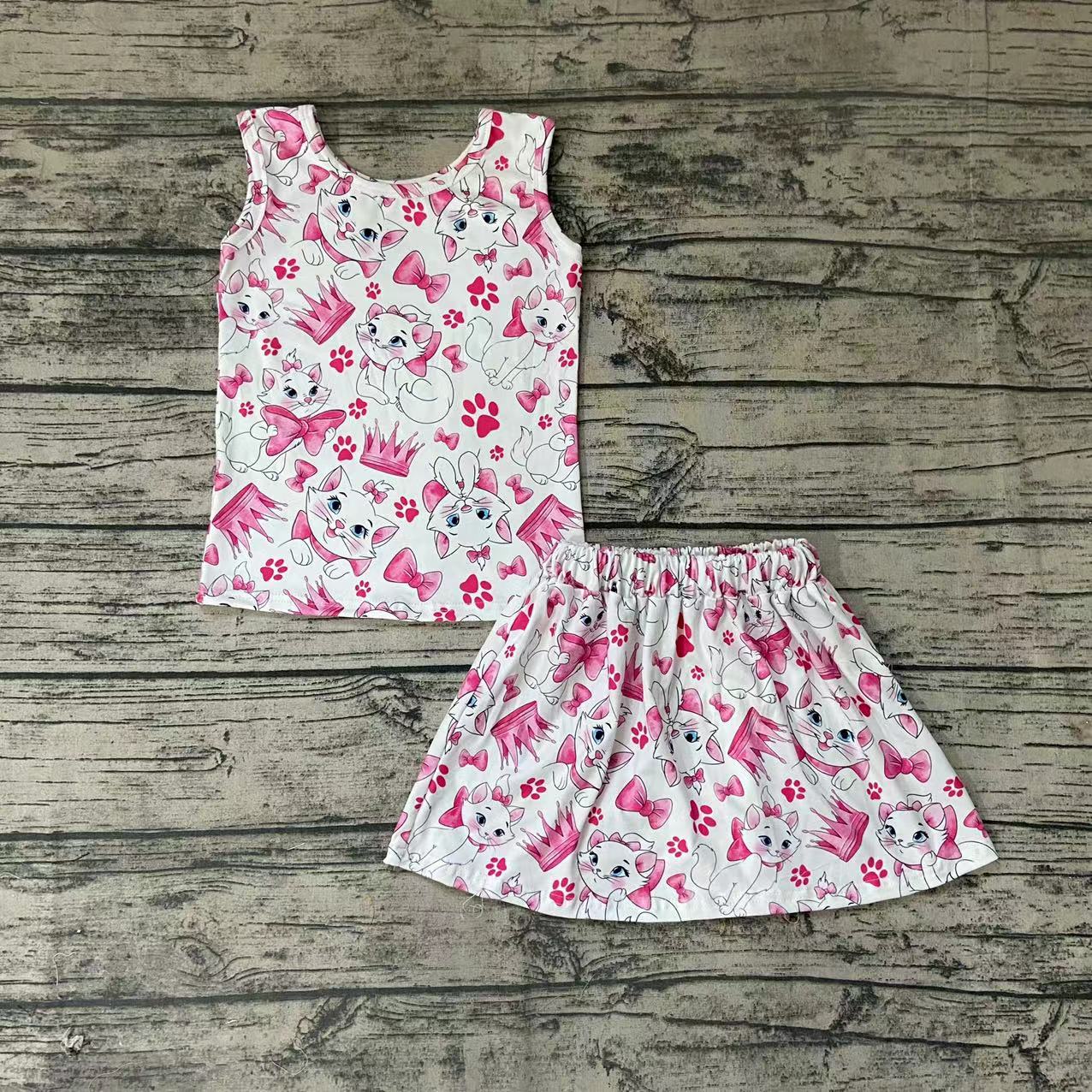 Baby girls cartoon cat pink skirts sets