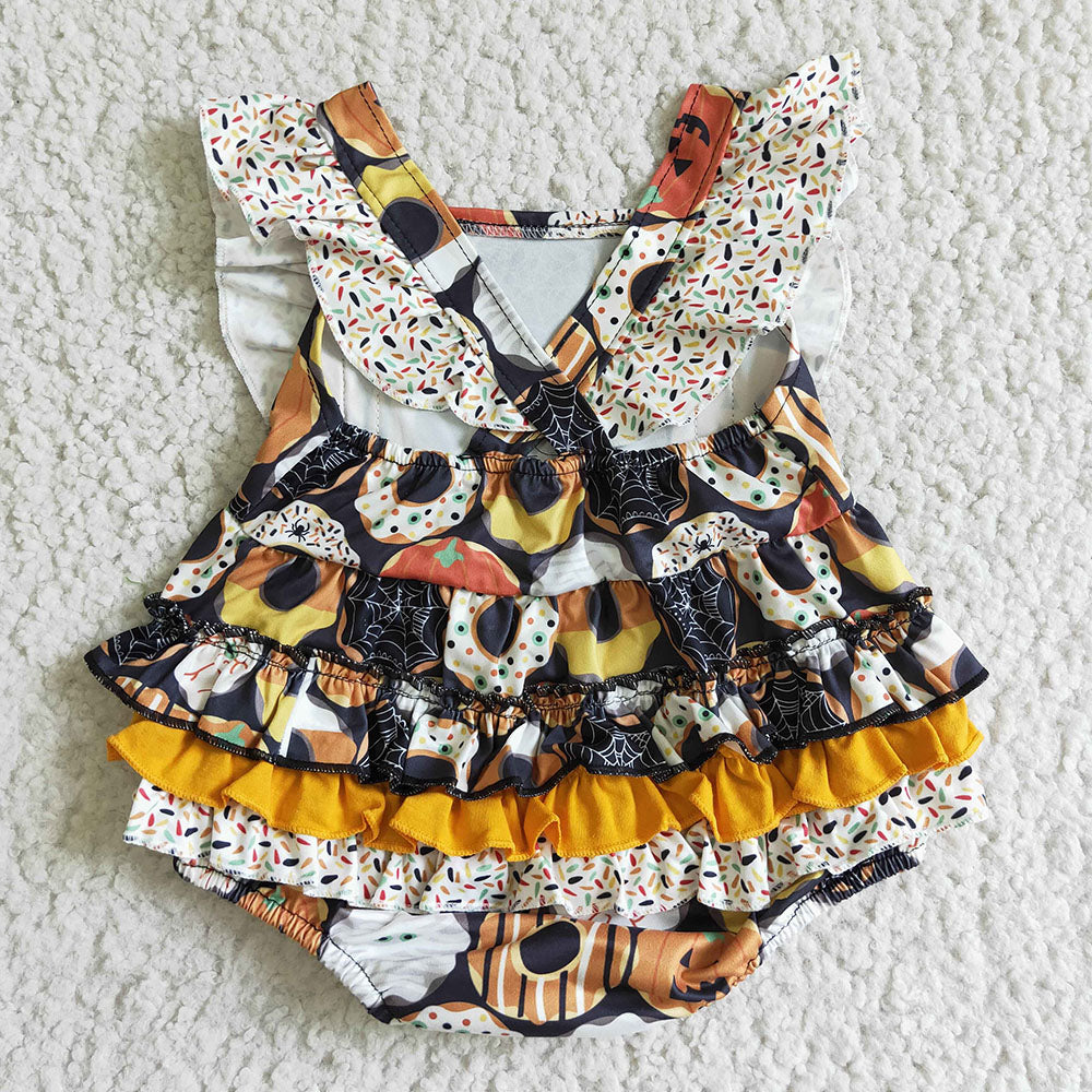 Baby girls Halloween pumpkin bubbles rompers