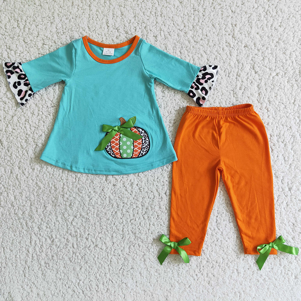 Pumpkin embroidered blue orange sets