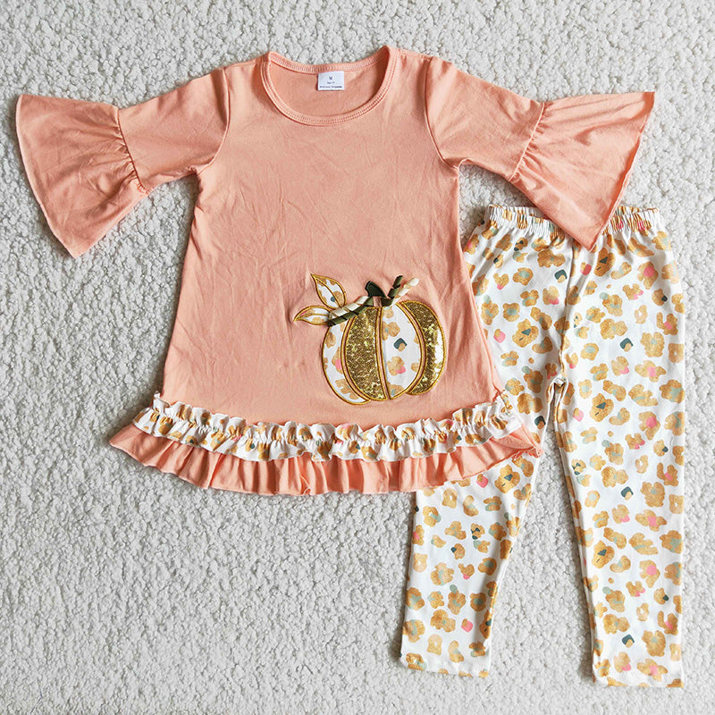 Pink pumpkin sequin embroidered set