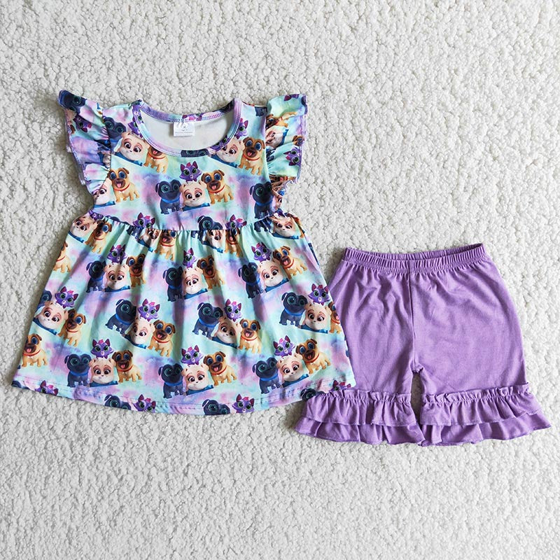 Purple dogs soft shorts set