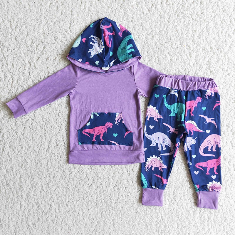 Purple dinosaur hoodie set