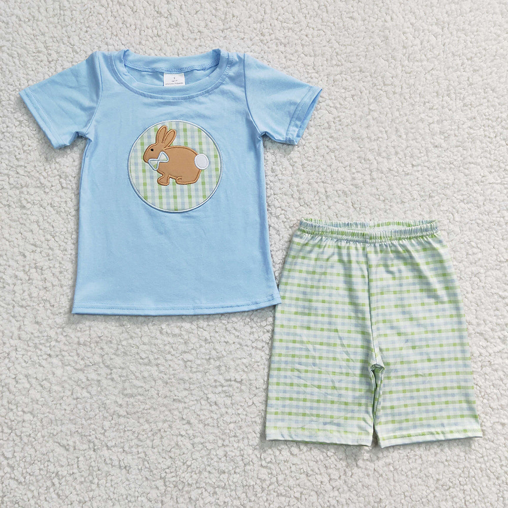 Trotter Street Kids Boys Blue Easter Bunny Cottontail Polo Shorts Set
