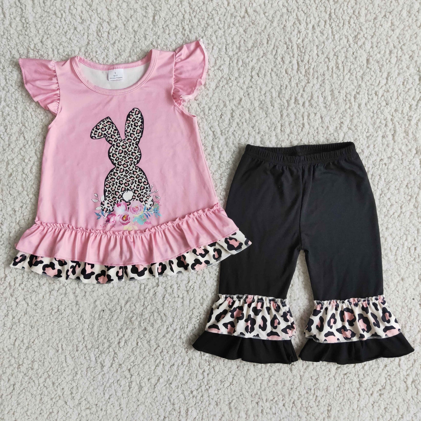 Bunny rabbit pink leopard capris sets
