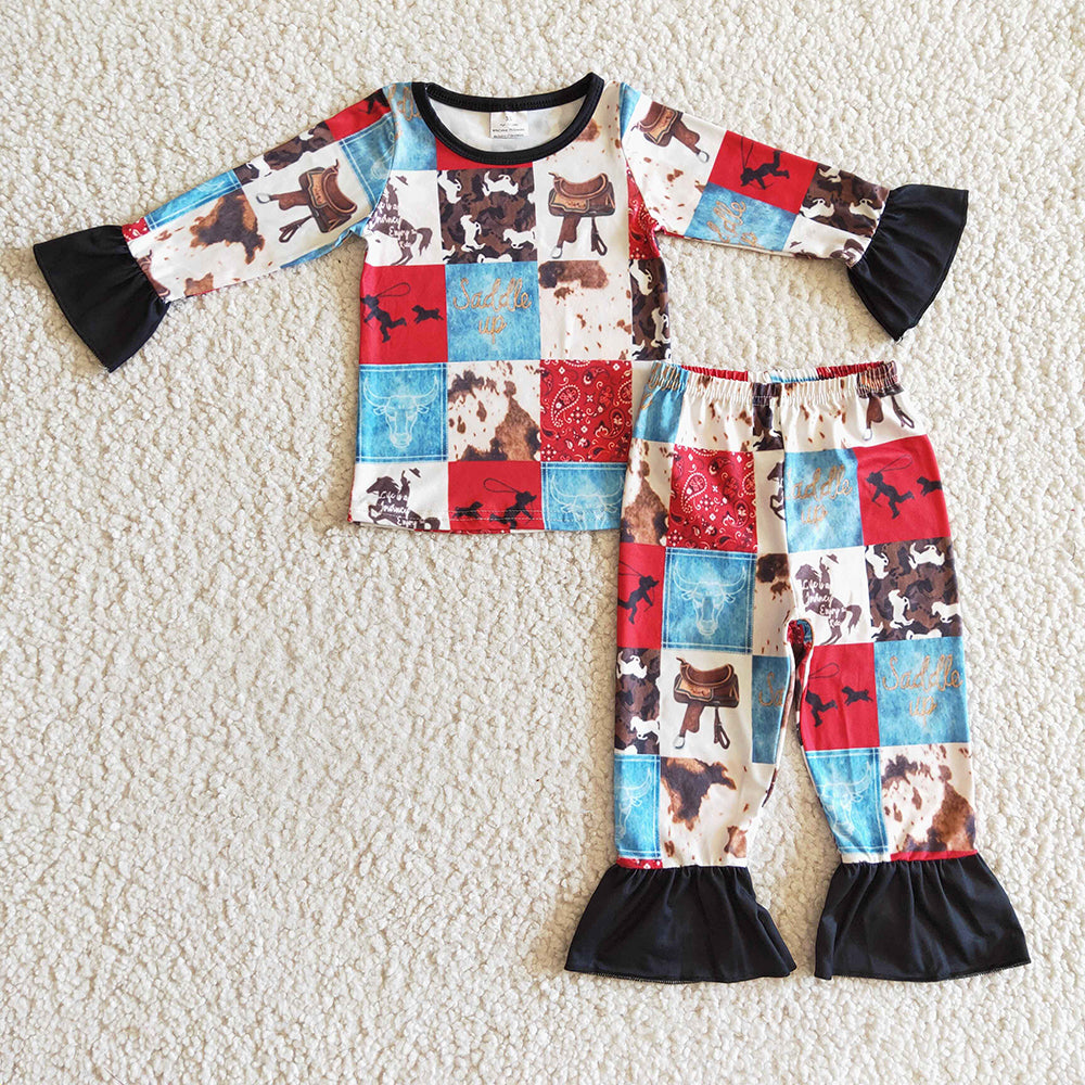 Baby Girls western horse Pajamas Clothes Sets Aier Wholesale