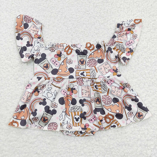 Baby Girls Cartoon Off Shoulder Rompers