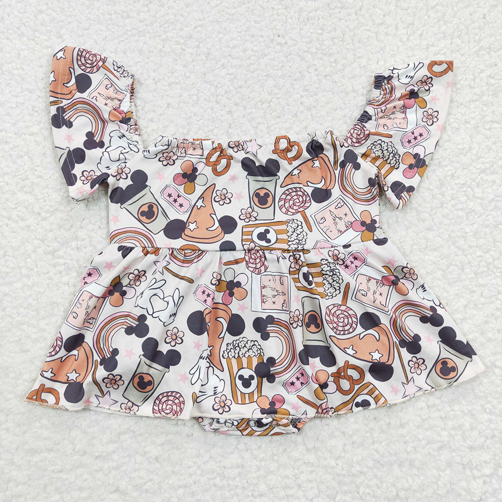 Baby Girls Cartoon Off Shoulder Rompers