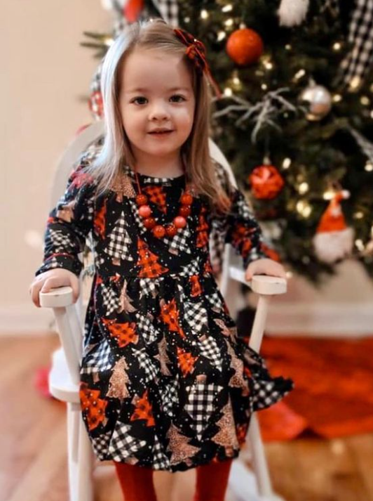 Baby Girls plaid Christmas tree knee length dresses