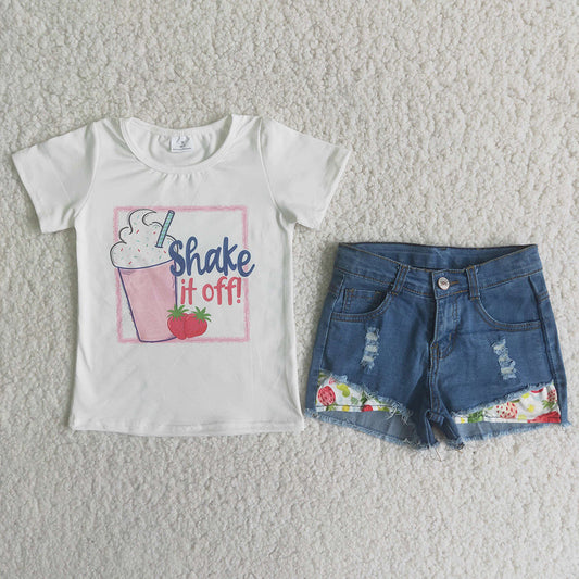 Strawberry denim shorts sets