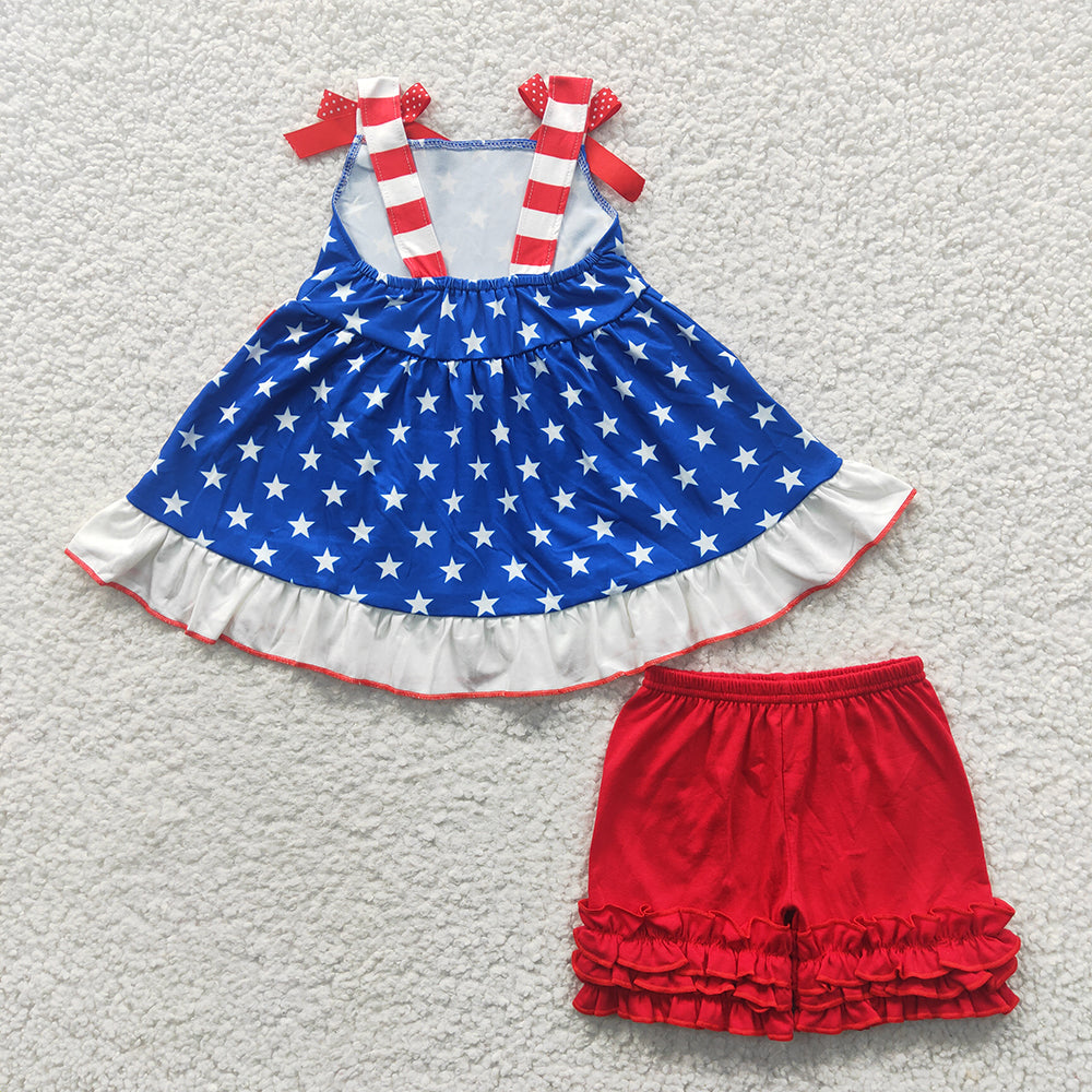4th of July girls ruffle tunic shorts sets