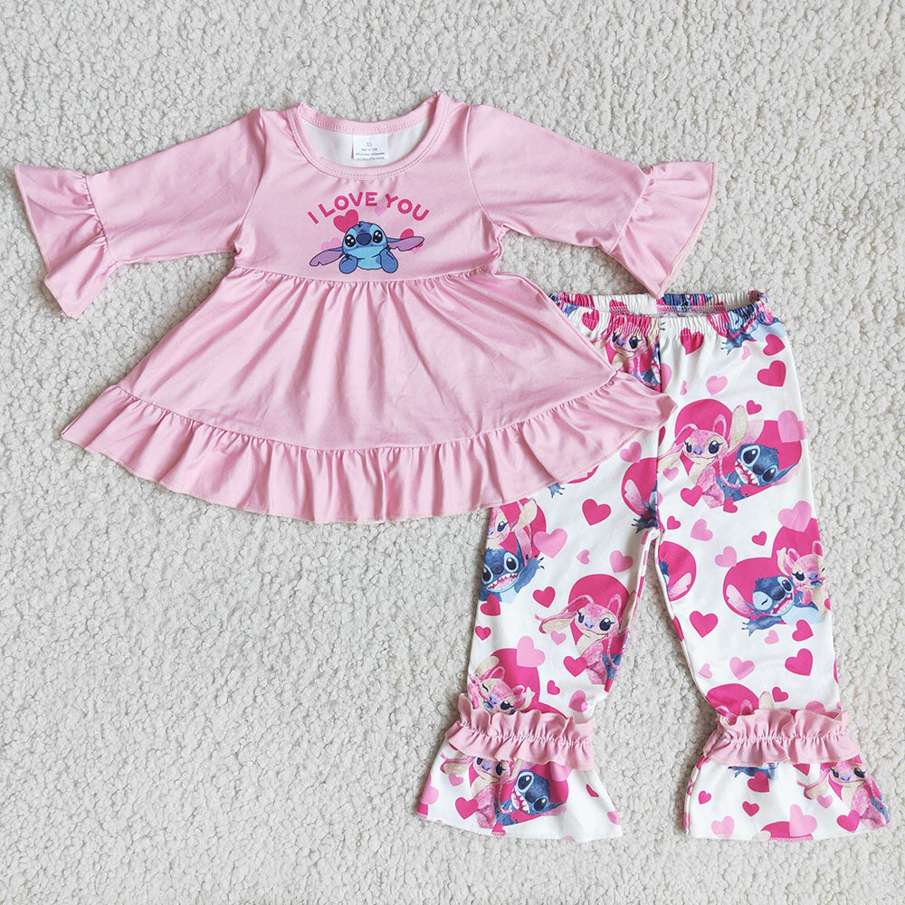 Cartoon Valentines mouse love u ruffle pants sets