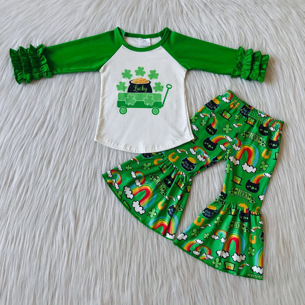 Baby girls St Patrick's Day quatrefoil bell pants sets