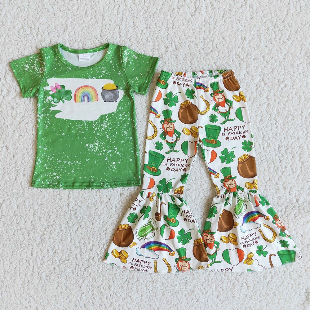 St Patrick Baby girls quatrefoil bell pants sets