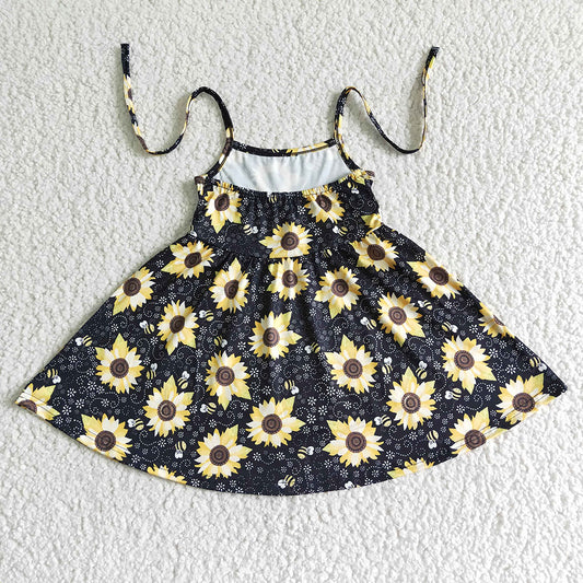 Baby girls sunflower halter knee length dresses