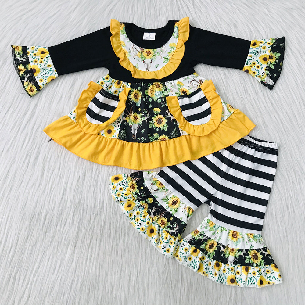 Pocket sunflower bell pants sets