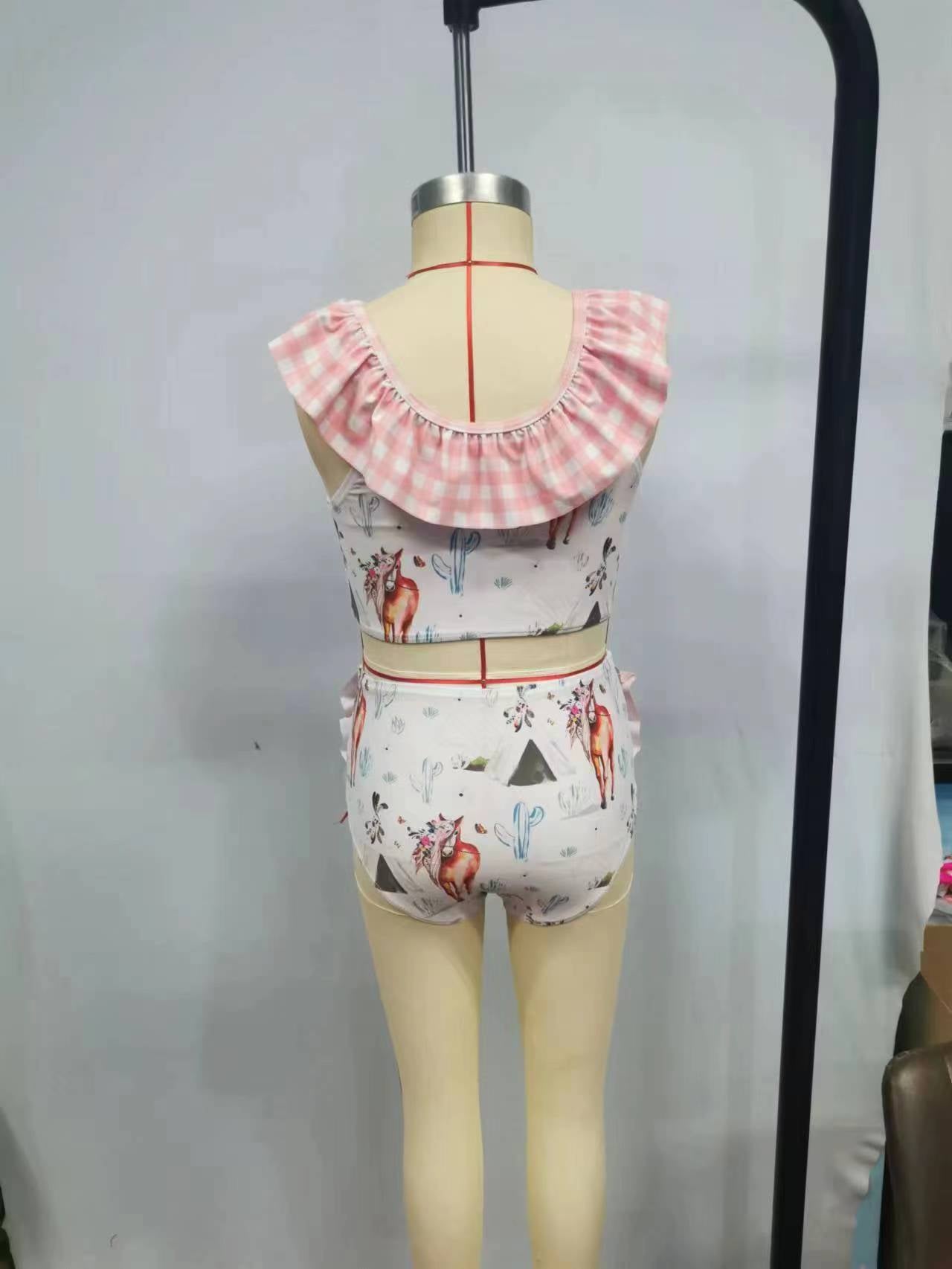 Baby Girls Western Horse Ruffle Two Pieces Swimsuits