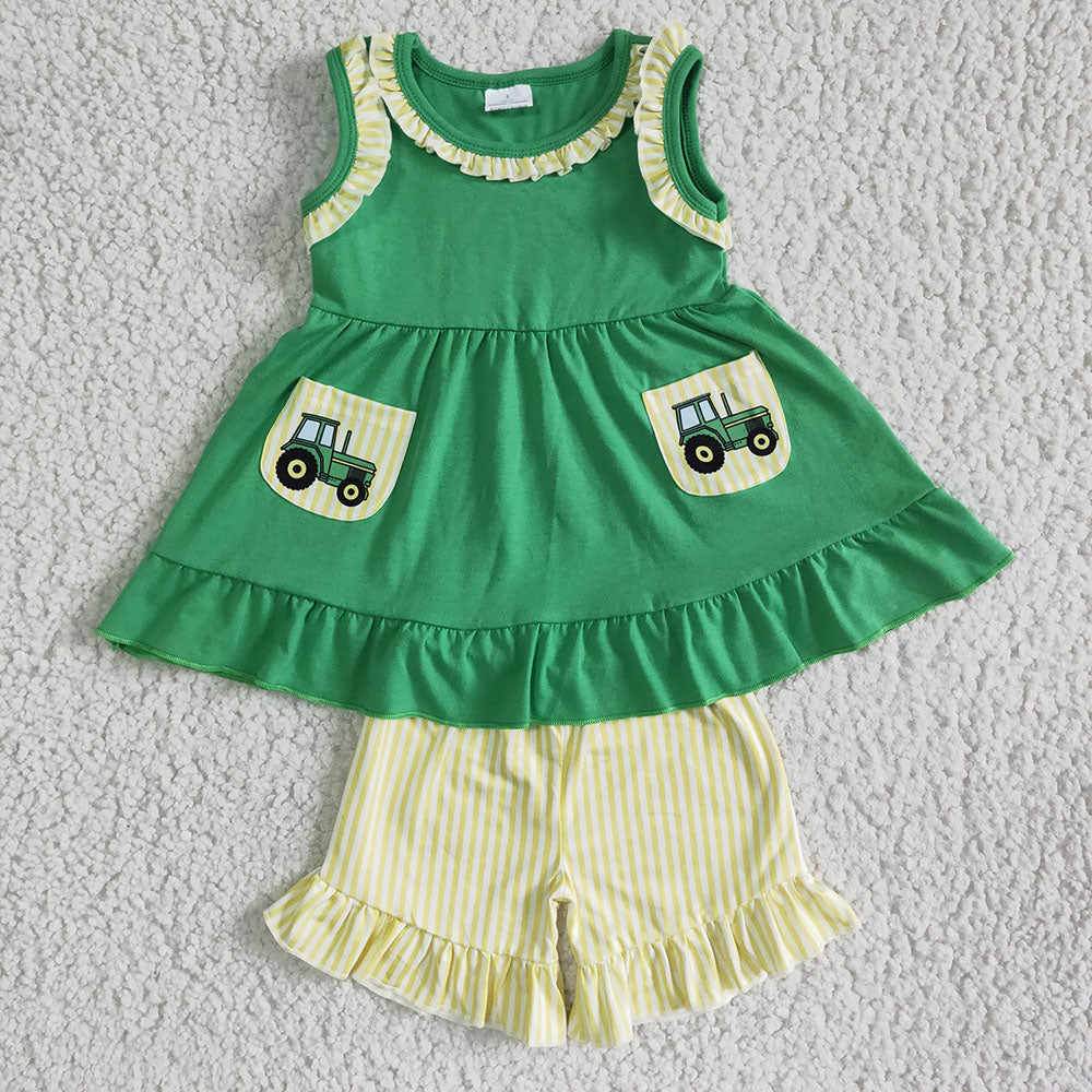 Baby girls tractor summer pocket sets