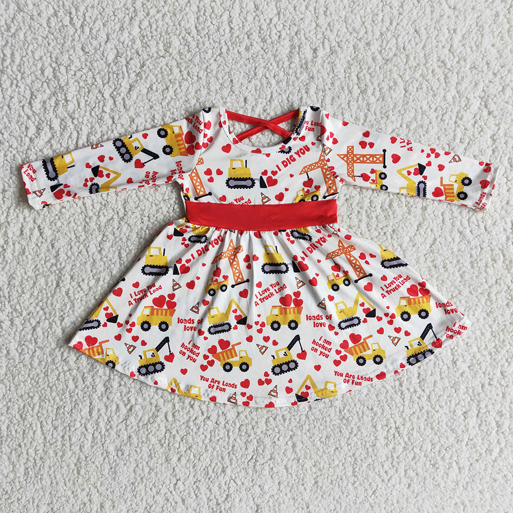 Valentines baby girls tractor heart twirl dresses