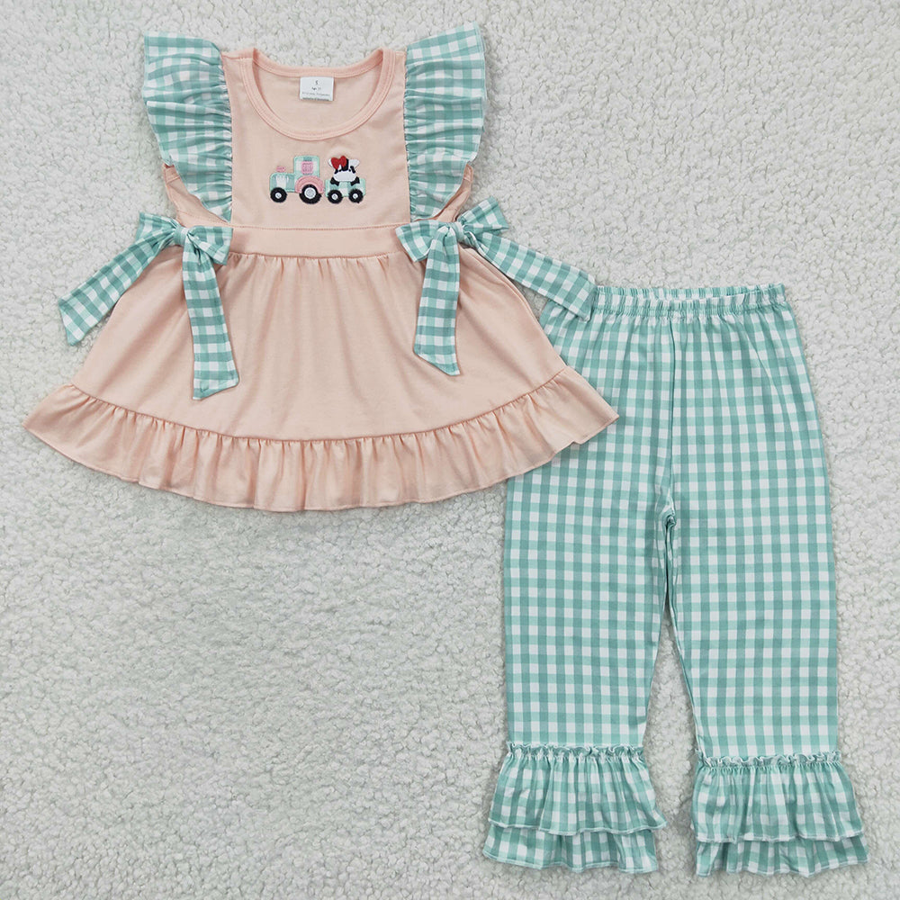 Baby Girls Tractor Tunic Cow Pants Farm Clothes Sets