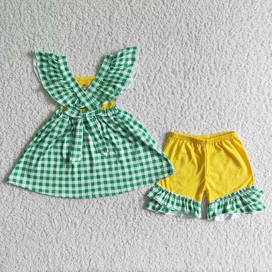 Baby girls tractor farm shorts sets