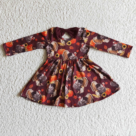 Baby girls Thanksgiving turkey knee length dresses