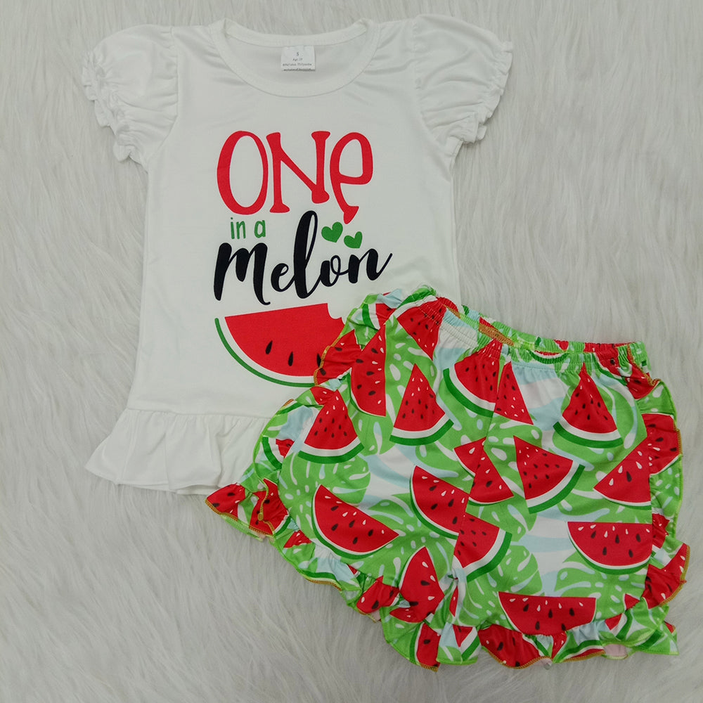 Watermelon Letter ruffles Shorts sets