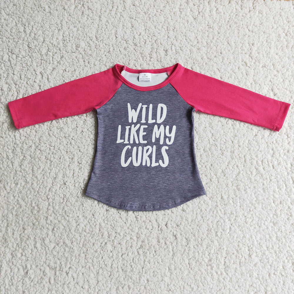 Girls wild grey hotpink raglan shirts
