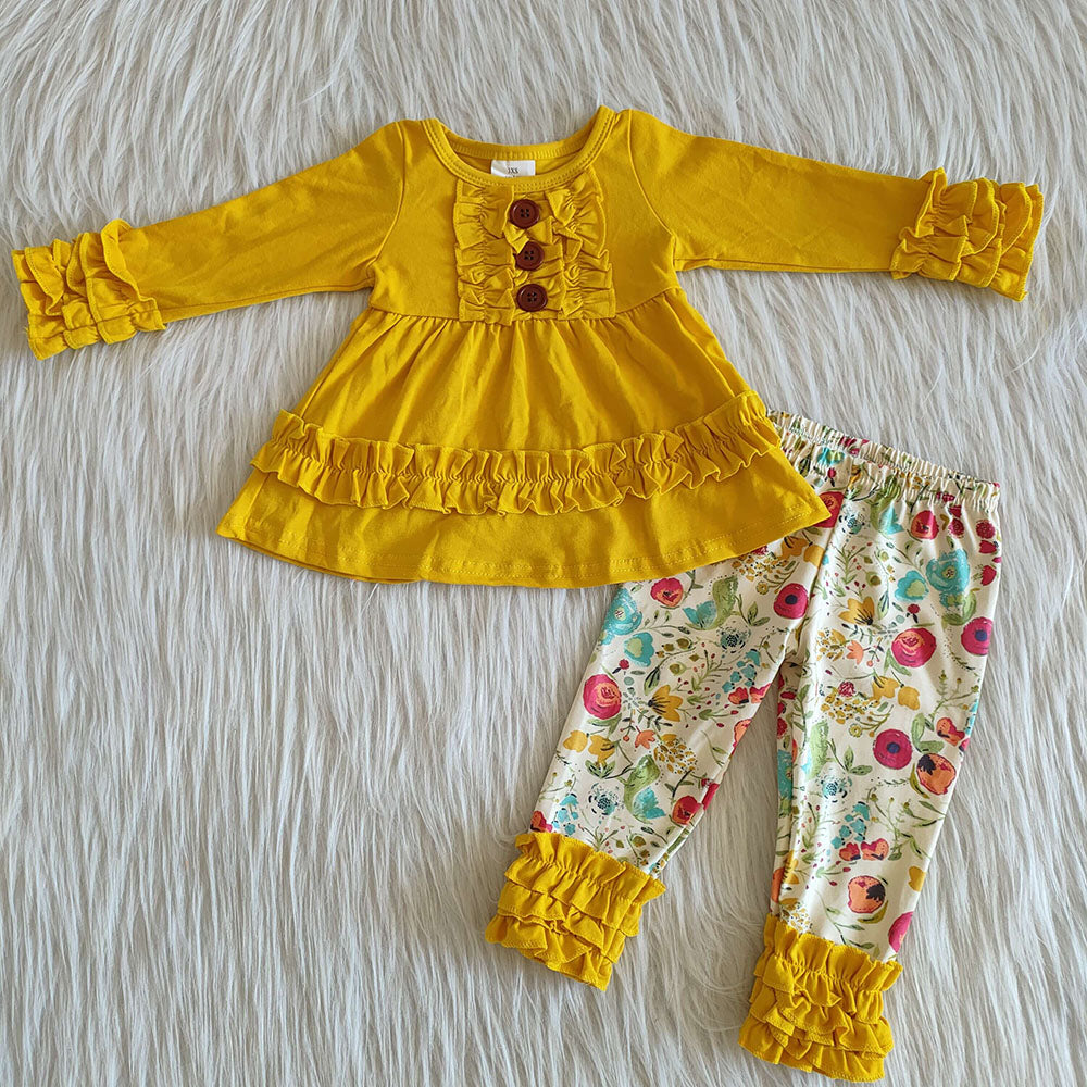 Mustard tunic floral legging sets