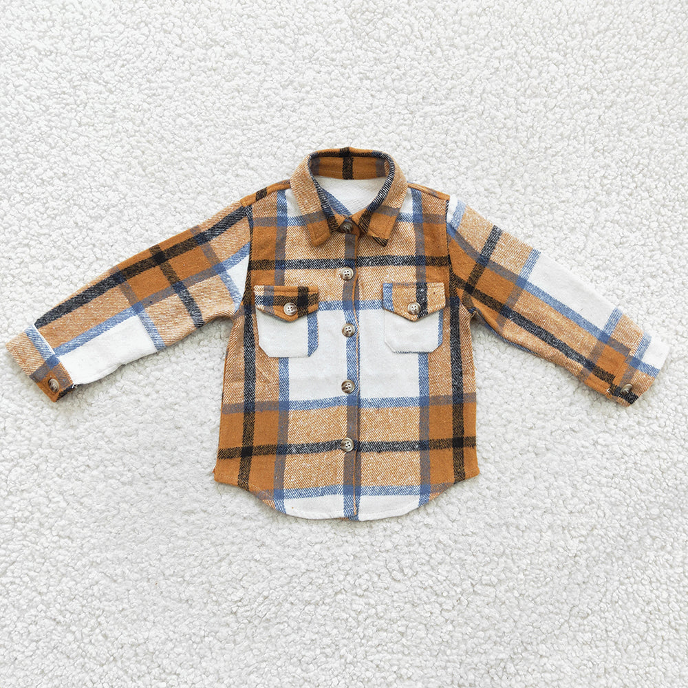Baby kids mustard color plaid pocket shirts