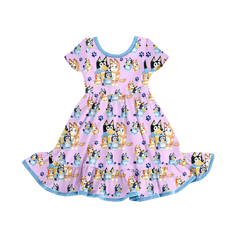 Baby Girls Dogs Family Short Sleeve Ruffle Knee Length Dresses preorder(moq 5)